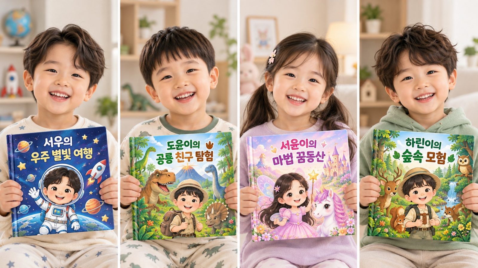 자기 이름이 들어간 동화책을 든 아이들